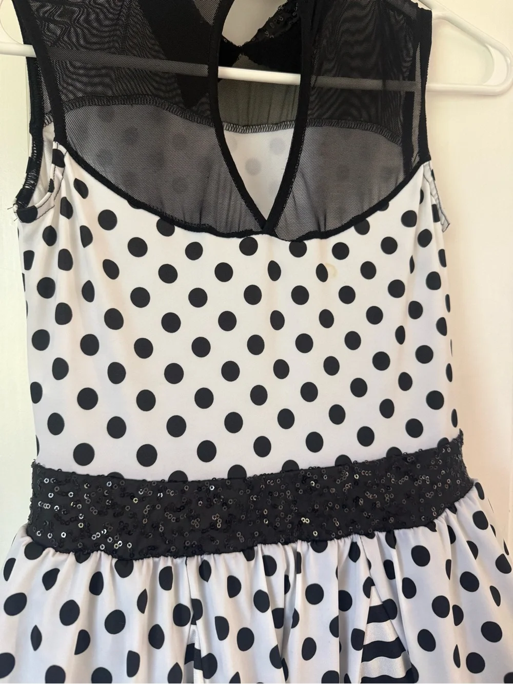 Weissman Black and White Polka Dot Dress with Sheer Yoke, child XL